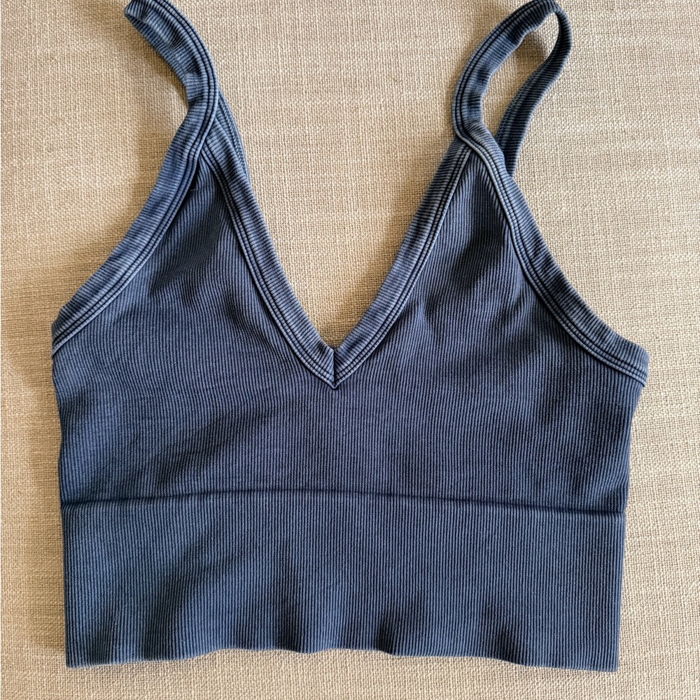 Nikibiki Ribbed V-Neck Bralette in Navy Blue
